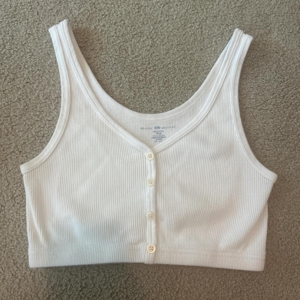 White Ribbed Button-Front Tank Top